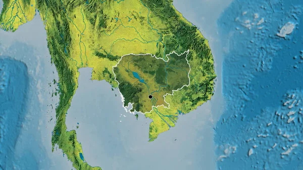 Close Cambodia Border Area Highlighting Dark Overlay Topographic Map Capital — Stock Photo, Image