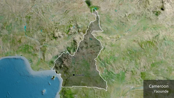 Närbild Kameruns Gränsområde Med Fokus Mörk Överlagring Satellitkarta Huvudpunkt Runt — Stockfoto
