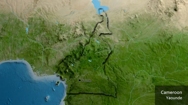 Gros Plan Frontière Camerounaise Sur Une Carte Satellite Point Capital — Photo
