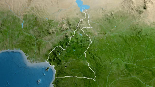 Primer Plano Zona Fronteriza Camerún Mapa Satelital Punto Capital Esquema — Foto de Stock