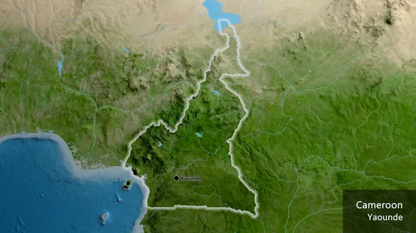 Primer Plano Zona Fronteriza Camerún Mapa Satelital Punto Capital Brillan — Foto de Stock