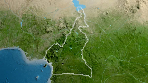 在卫星地图上对喀麦隆边境地区进行密切监视 资本点 风靡全国 — 图库照片