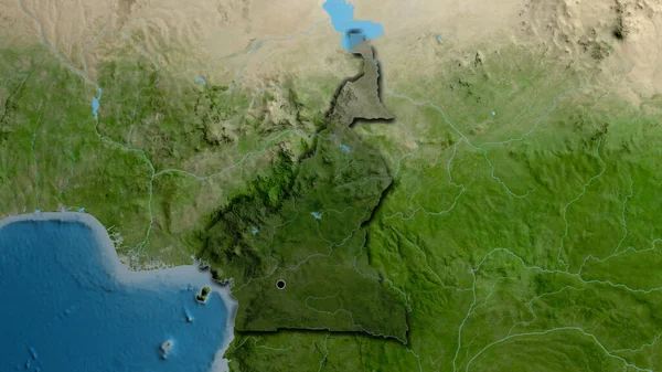 Närbild Kameruns Gränsområde Med Fokus Mörk Överlagring Satellitkarta Huvudpunkt Skalade — Stockfoto
