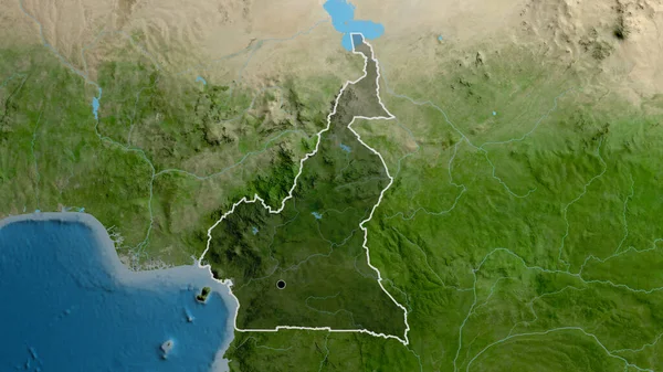 卫星地图上的黑暗覆盖突出显示了喀麦隆边境地区的近景 资本点 国家形貌概述 — 图库照片