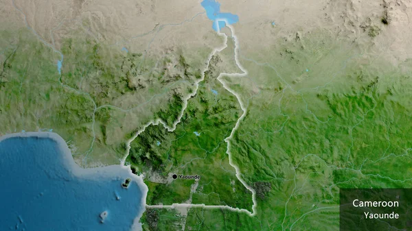 Close Área Fronteira Camarões Mapa Satélite Ponto Capital Brilha Volta — Fotografia de Stock