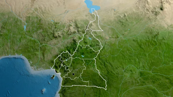 Närbild Gränsområdet Mellan Kamerun Och Dess Regionala Gränser Satellitkarta Huvudpunkt — Stockfoto