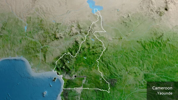 Close Área Fronteira Camarões Mapa Satélite Ponto Capital Esboço Torno — Fotografia de Stock