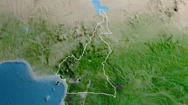 Primer Plano Zona Fronteriza Camerún Mapa Satelital Punto Capital Esquema — Foto de Stock