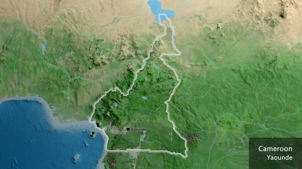Närbild Kameruns Gränsområde Satellitkarta Huvudpunkt Glow Runt Landet Form Landets — Stockfoto