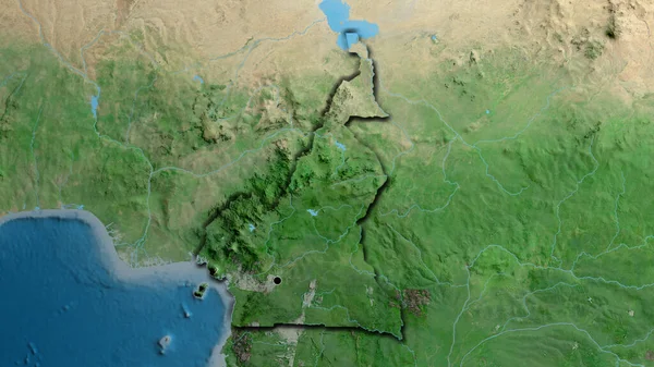 Close Área Fronteira Camarões Mapa Satélite Ponto Capital Bordas Biseladas — Fotografia de Stock