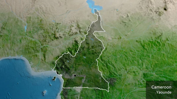 Detailní Záběr Pohraniční Oblasti Kamerunu Zvýrazňující Tmavou Vrstvu Satelitní Mapě — Stock fotografie