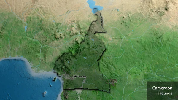 Närbild Kameruns Gränsområde Med Fokus Mörk Överlagring Satellitkarta Huvudpunkt Skalade — Stockfoto