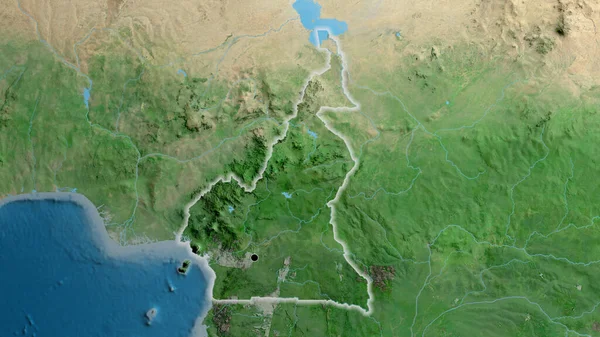 Close Área Fronteira Camarões Mapa Satélite Ponto Capital Brilho Torno — Fotografia de Stock