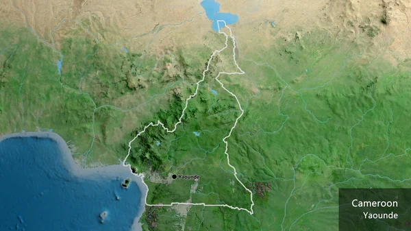 Close Área Fronteira Camarões Mapa Satélite Ponto Capital Esboço Torno — Fotografia de Stock