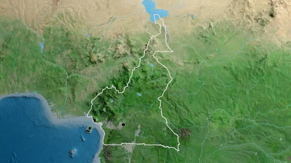 Närbild Kameruns Gränsområde Satellitkarta Huvudpunkt Skissera Runt Landet Form — Stockfoto