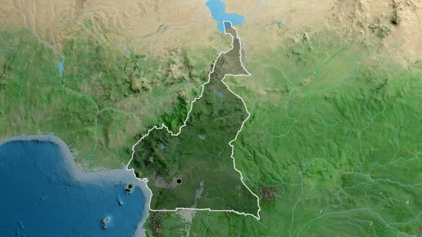 Närbild Kameruns Gränsområde Med Fokus Mörk Överlagring Satellitkarta Huvudpunkt Skissera — Stockfoto