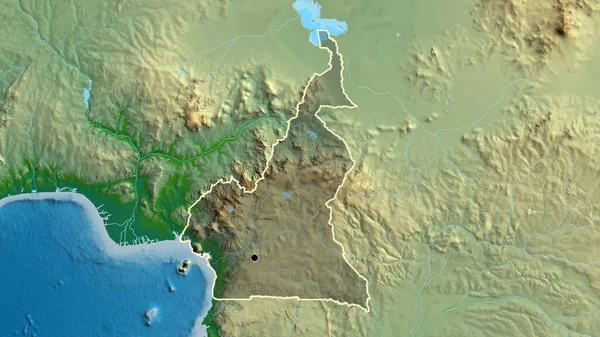 Zbliżenie Strefy Przygranicznej Kamerunu Ciemną Powłoką Fizycznej Mapie Główny Punkt — Zdjęcie stockowe