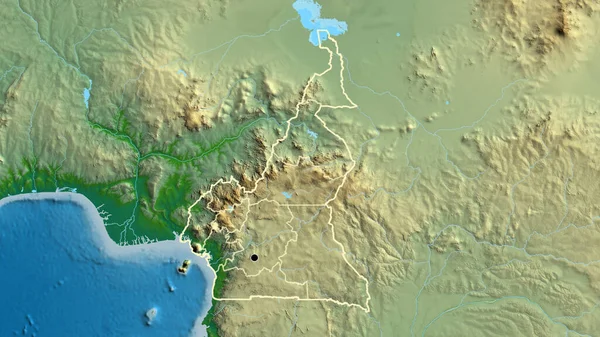 在实际地图上对喀麦隆边境地区及其区域边界进行密切监视 资本点 国家形貌概述 — 图库照片