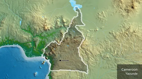 Närbild Kameruns Gränsområde Med Ett Mörkt Överdrag Fysisk Karta Huvudpunkt — Stockfoto
