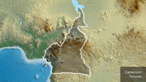 Detailní Záběr Pohraniční Oblasti Kamerunu Zvýrazňující Tmavou Vrstvu Reliéfní Mapě — Stock fotografie