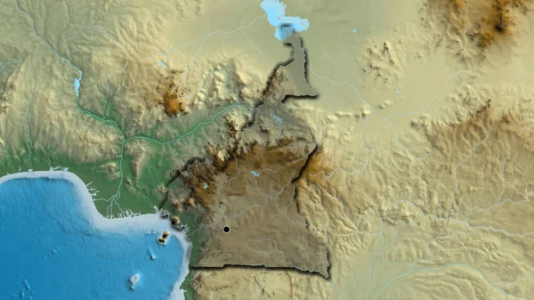 Крупный План Приграничной Зоны Камерун Выделяющийся Тёмным Наложением Рельефную Карту — стоковое фото