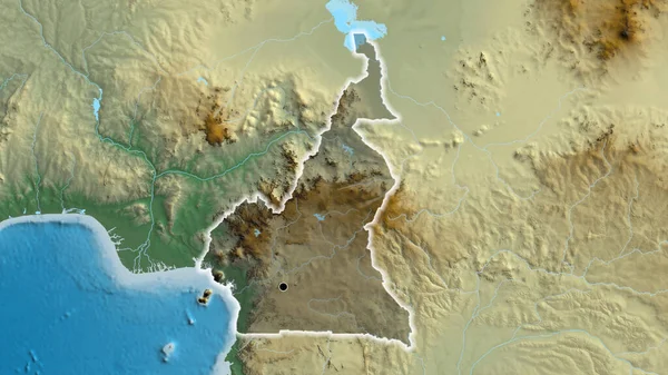 Närbild Kameruns Gränsområde Med Fokus Ett Mörkt Överdrag Reliefkarta Huvudpunkt — Stockfoto
