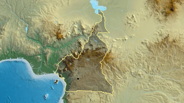 レリーフマップ上の暗いオーバーレイで強調カメルーン国境地域のクローズアップ 資本ポイント 全国の概要 — ストック写真