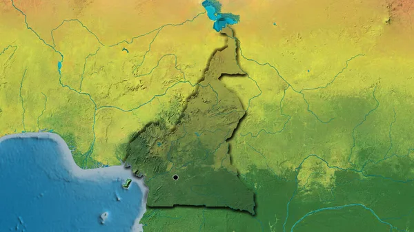 地形図上の暗いオーバーレイで強調表示されているカメルーン国境地域のクローズアップ 資本ポイント 国の形の縁が隠されている — ストック写真