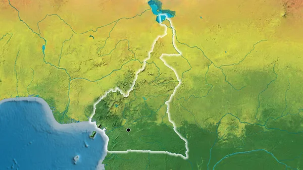 Κοντινό Πλάνο Της Παραμεθόριας Περιοχής Cameroun Τοπογραφικό Χάρτη Σημάδι Κεφαλαίου — Φωτογραφία Αρχείου