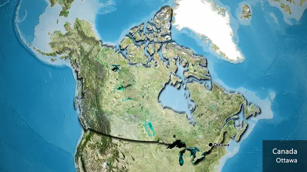 Close Área Fronteira Canadá Mapa Satélite Ponto Capital Bordas Chanfradas — Fotografia de Stock