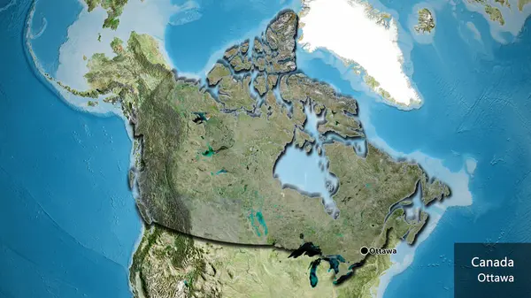 Detailní Záběr Pohraniční Oblasti Kanady Zvýrazňující Tmavý Překryv Satelitní Mapě — Stock fotografie