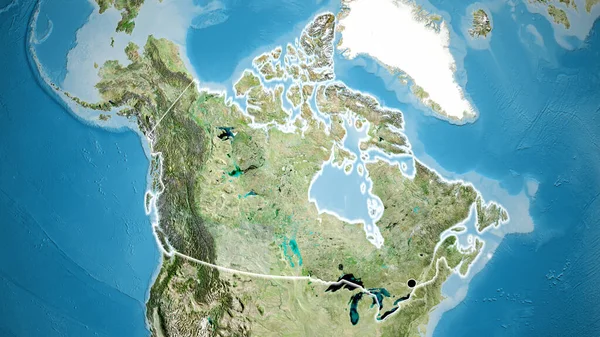 Close Van Het Canadese Grensgebied Een Satellietkaart Hoofdpunt Glow Rond — Stockfoto