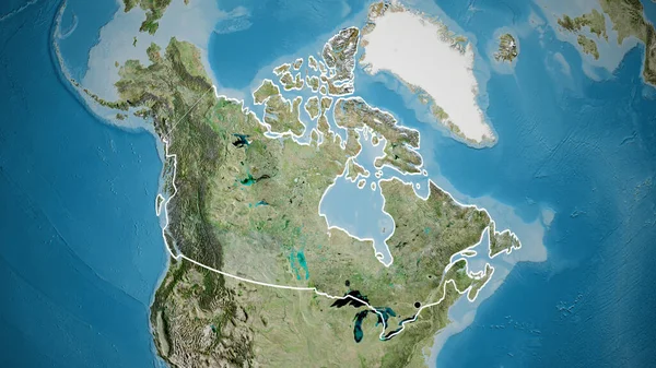 Närbild Kanadas Gränsområde Satellitkarta Huvudpunkt Skissera Runt Landet Form — Stockfoto