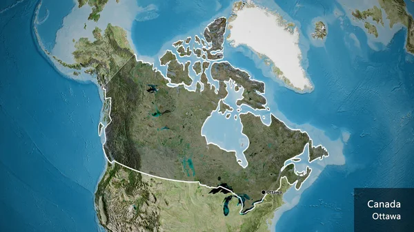 Närbild Kanadas Gränsområde Med Mörk Överlagring Satellitkarta Huvudpunkt Runt Landet — Stockfoto