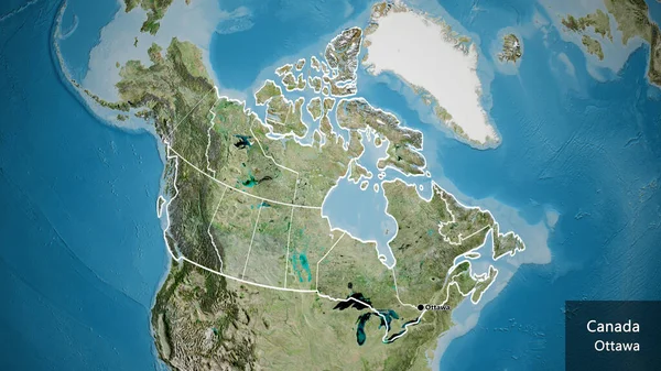 Detailní Záběr Pohraniční Oblasti Kanady Jejích Regionálních Hranic Satelitní Mapě — Stock fotografie