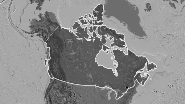 加拿大边境地区的特写镜头 用双层地图上的黑暗覆盖突出显示 资本点 风靡全国 — 图库照片