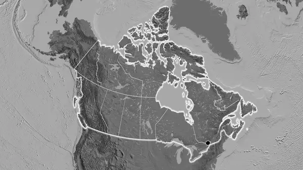 加拿大边境地区及其区域边界的近距离间接地图 资本点 风靡全国 — 图库照片