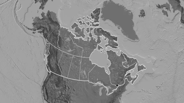 加拿大边境地区及其区域边界的近距离间接地图 资本点 国家形貌概述 — 图库照片