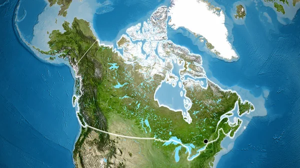 Nahaufnahme Des Kanadischen Grenzgebiets Auf Einer Satellitenkarte Kapitalpunkt Glühen Ganzen — Stockfoto