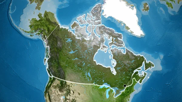 Närbild Kanadas Gränsområde Med Mörk Överlagring Satellitkarta Huvudpunkt Glow Runt — Stockfoto