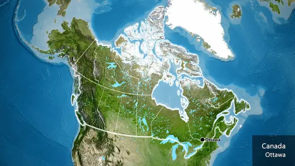 Primer Plano Zona Fronteriza Canadá Sus Fronteras Regionales Mapa Satelital —  Fotos de Stock