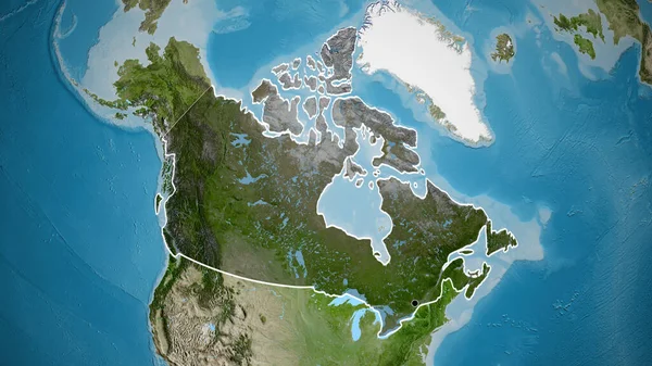Närbild Kanadas Gränsområde Med Mörk Överlagring Satellitkarta Huvudpunkt Skissera Runt — Stockfoto