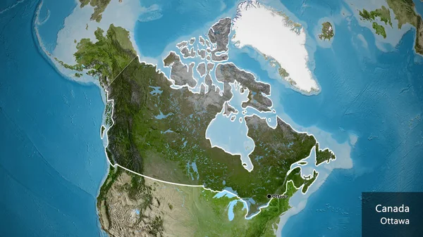 Närbild Kanadas Gränsområde Med Mörk Överlagring Satellitkarta Huvudpunkt Runt Landet — Stockfoto