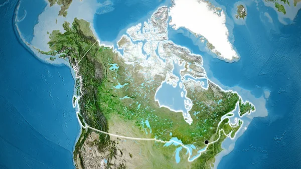 衛星地図上のカナダ国境地域の閉鎖 資本ポイント 全国に光る — ストック写真