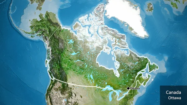 Närbild Kanadas Gränsområde Satellitkarta Huvudpunkt Glow Runt Landet Form Landets — Stockfoto
