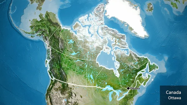 Närbild Kanadas Gränsområde Och Dess Regionala Gränser Satellitkarta Huvudpunkt Glow — Stockfoto