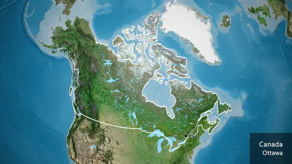 Närbild Kanadas Gränsområde Satellitkarta Huvudpunkt Runt Landet Landets Engelska Namn — Stockfoto