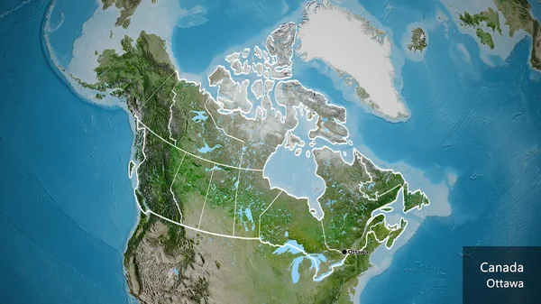 Närbild Kanadas Gränsområde Och Dess Regionala Gränser Satellitkarta Huvudpunkt Runt — Stockfoto