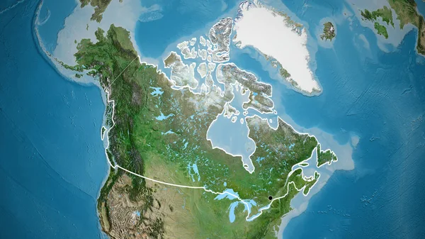 ภาพระยะใกล ของพ ชายแดนแคนาดาบนแผนท ดาวเท โครงร างรอบ ปทรงของประเทศ — ภาพถ่ายสต็อก