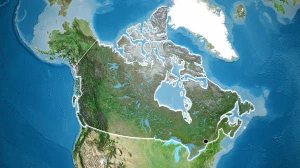 衛星地図上の暗いオーバーレイで強調されているカナダ国境地域のクローズアップ 資本ポイント 全国に光る — ストック写真